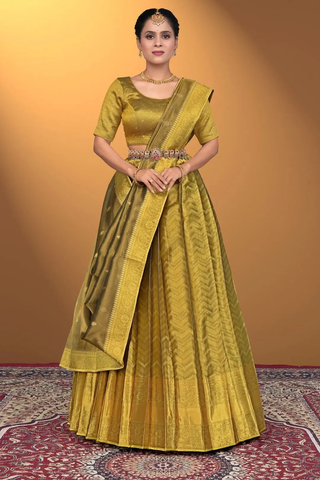 Liril Pure Two Zari Tissue Half Saree For Women - Gajiwala