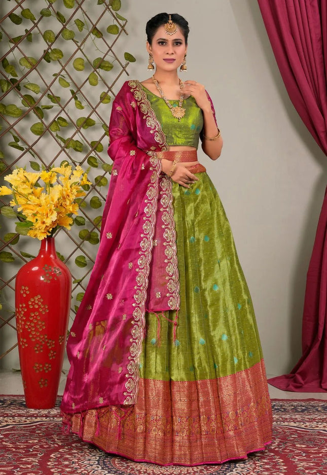 Liril Zari Silk Semi - Stitched Lehenga For Women - Gajiwala