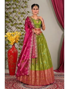 Liril Zari Silk Semi - Stitched Lehenga For Women - Gajiwala
