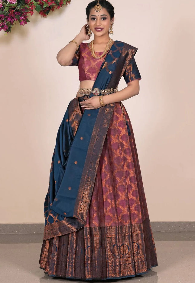 Magenta Banarasi Silk Lehenga Choli For Women - Gajiwala