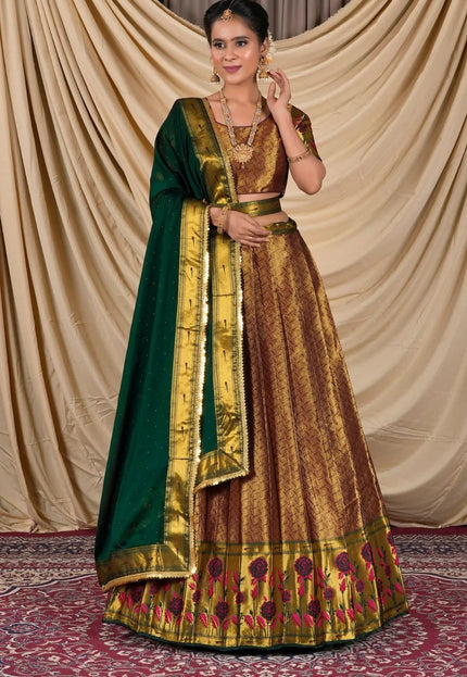 Maroon Banarasi Silk Lehenga Choli For Women - Gajiwala