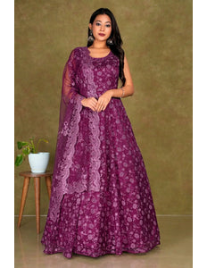 Maroon Colour Party Wear Net Gown For Women - Gajiwala