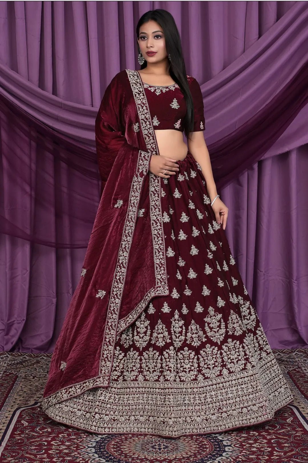 Maroon Fendy Silk Pattu Lehenga With Embroidery Work - Gajiwala