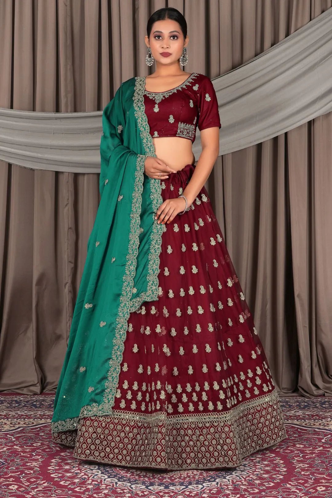 Maroon Net Designer Lehenga Choli with Rangoli Dupatta - Gajiwala