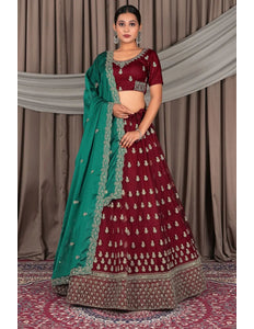 Maroon Net Designer Lehenga Choli with Rangoli Dupatta - Gajiwala