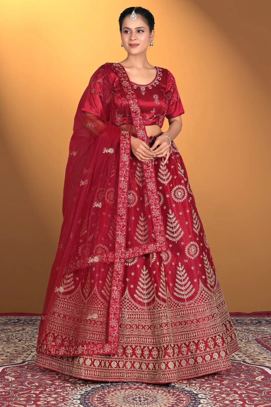 Maroon Net Lehenga Choli For Women With Embroidery Work - Gajiwala
