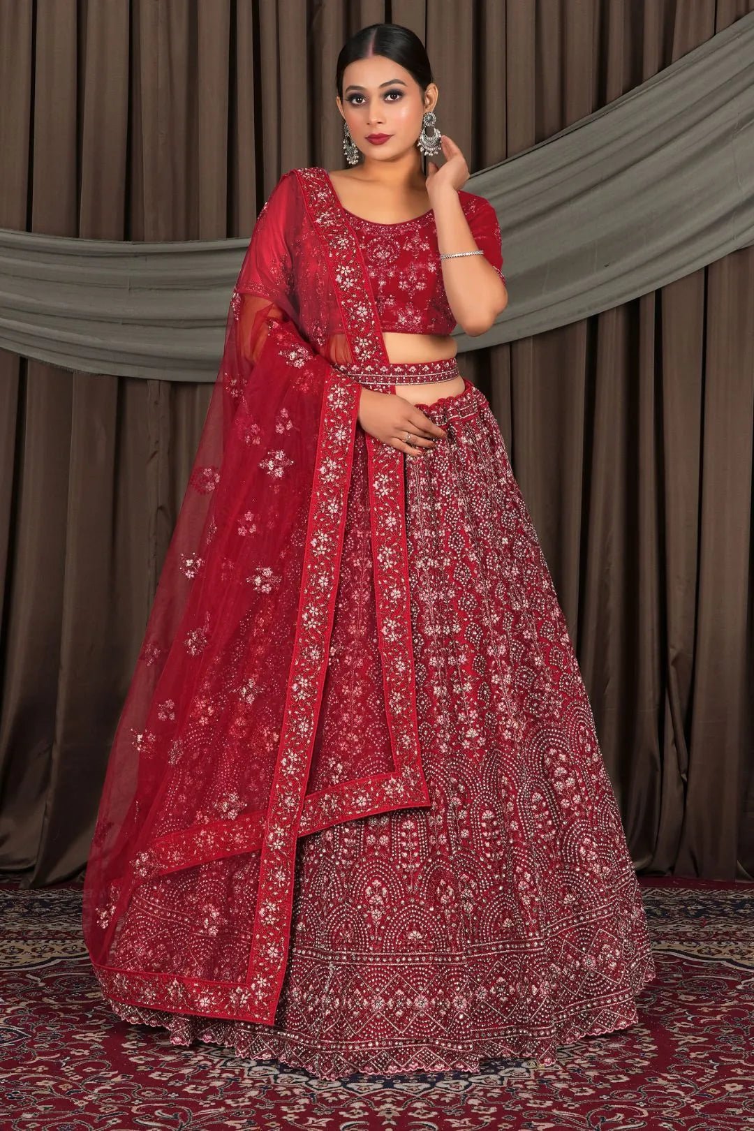 Maroon Party Wear Net Lehenga Choli For Weddings - Gajiwala