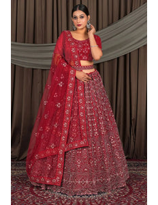 Maroon Party Wear Net Lehenga Choli For Weddings - Gajiwala
