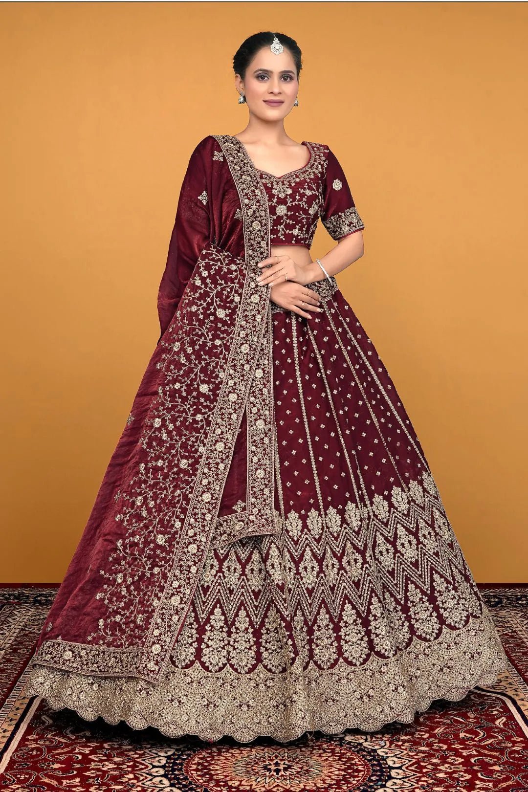 Maroon Traditional Fendy Silk Embroidered Lehenga Choli - Gajiwala