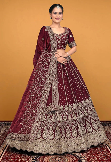 Maroon Traditional Fendy Silk Embroidered Lehenga Choli - Gajiwala
