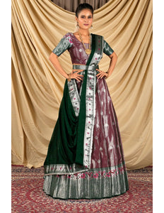 Maroon Zari Banarasi Silk Half Saree For Women - Gajiwala