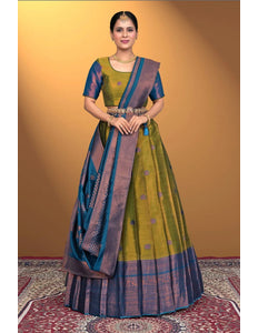 Mehendi Banarasi Pattu Half Saree With Zari Woven - Gajiwala