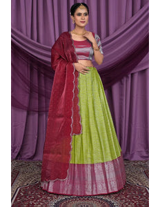 Mehendi Banarasi Silk Latest Lehenga Choli With Zari Work - Gajiwala