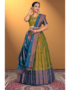 Mehendi Banarasi Silk Lehenga Design For Women - Gajiwala