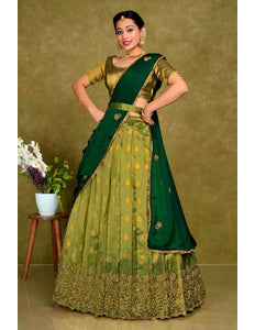 Mehendi Designer Lehenga Choli in Tissue Silk For Women - Gajiwala