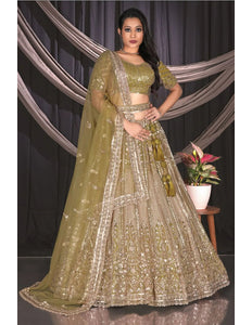 Mehendi Embroidered Net Chaniya Choli For Women - Gajiwala