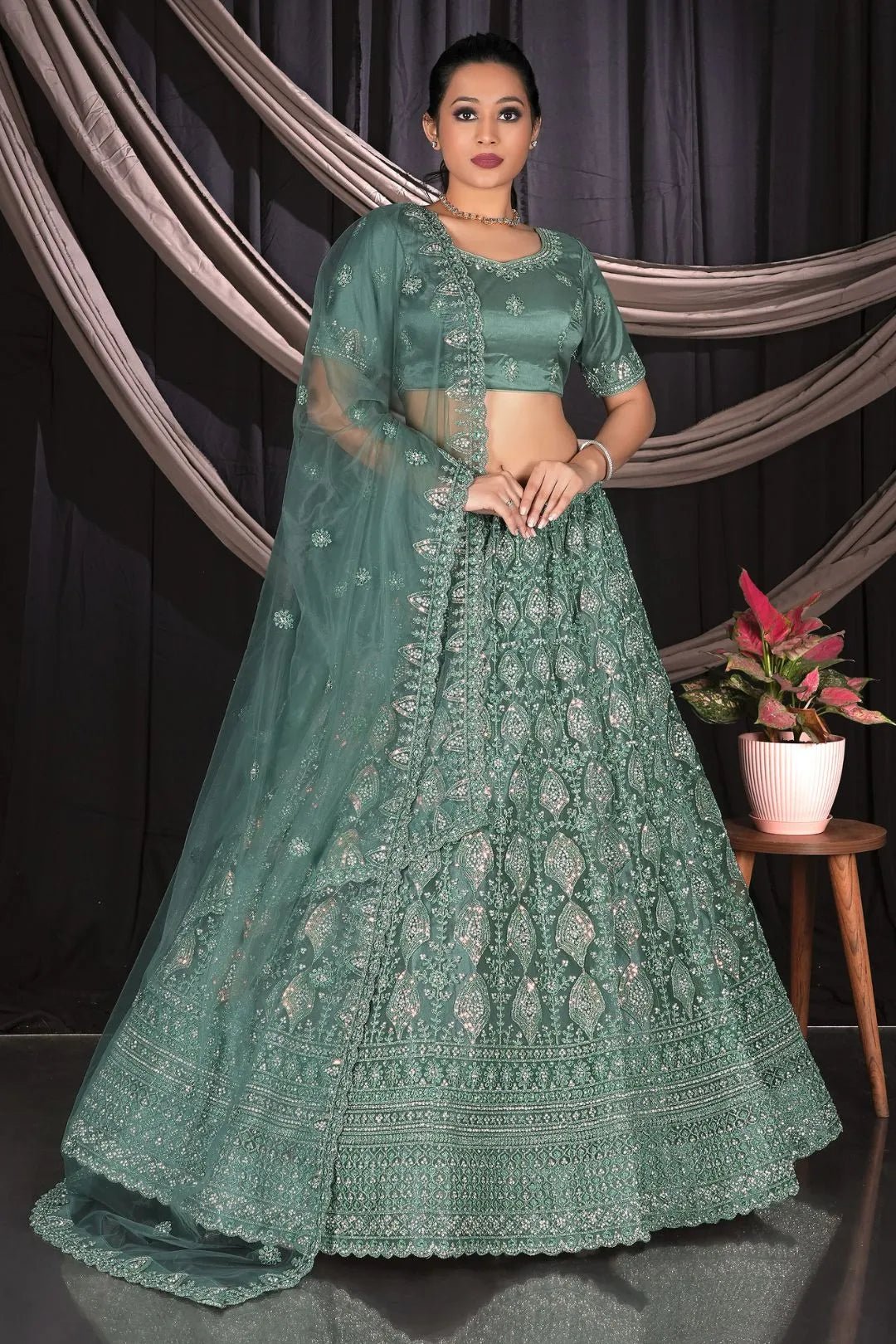 Mehendi Exclusive Net Lehenga Choli With Embroidered Work - Gajiwala