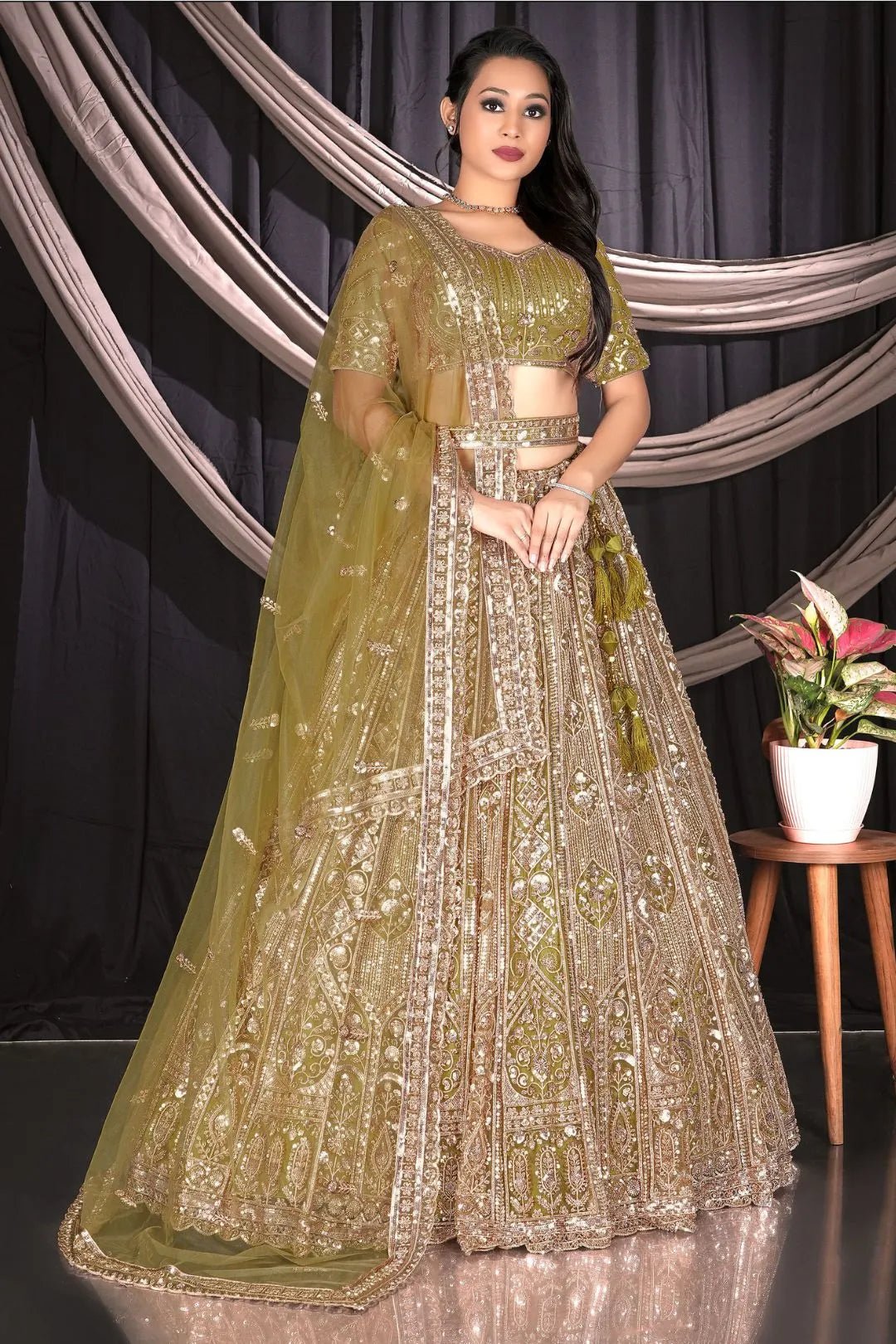 Mehendi Stylish Designer Chaniya Choli For Women - Gajiwala