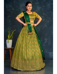 Mehendi Tissue Silk Lehenga Choli With Zari Woven - Gajiwala