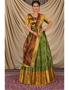 Mehendi Tissue Silk Pattu Lehenga Choli For Women - Gajiwala