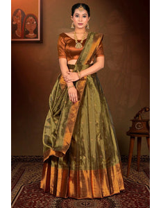 Mehendi Tissue Silk Zari Work Lehenga Choli For Women - Gajiwala