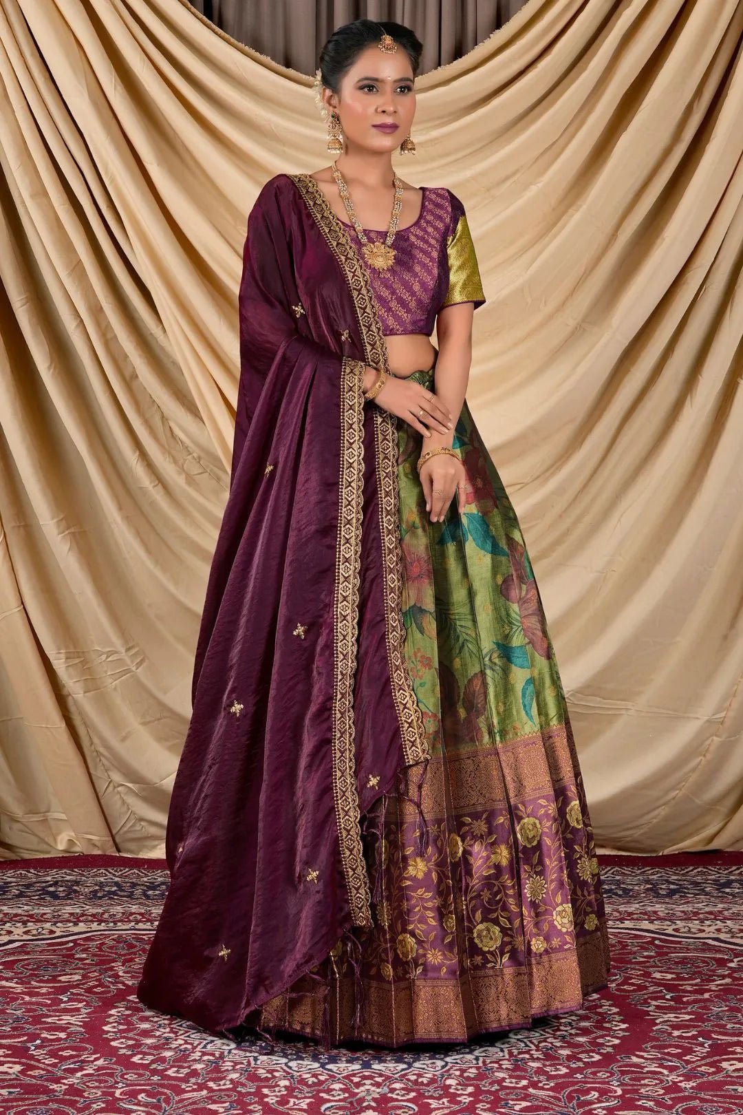 Mehendi Tissue With Digital Print Lehenga Choli For Women - Gajiwala