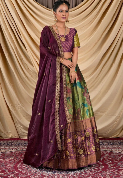 Mehendi Tissue With Digital Print Lehenga Choli For Women - Gajiwala