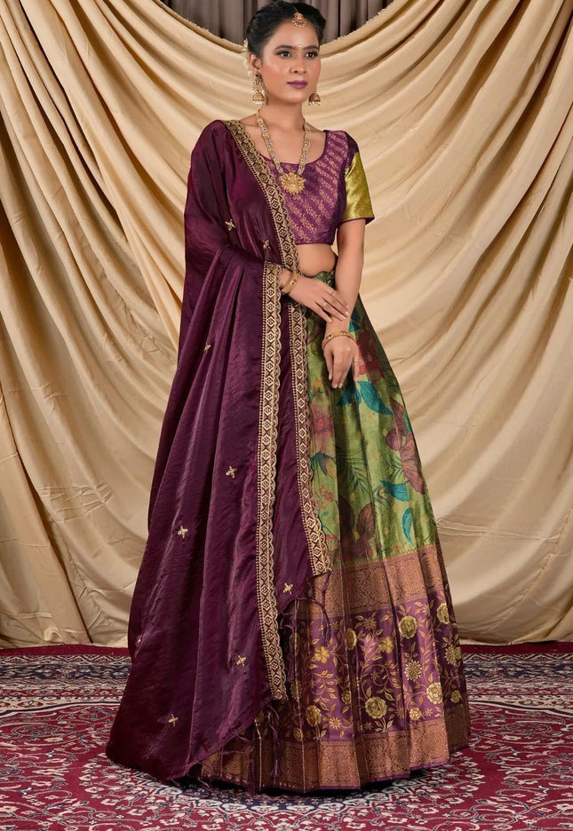 Mehendi Tissue With Digital Print Lehenga Choli For Women - Gajiwala