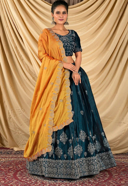 Morpich Barbery Silk Lehenga Choli With Rangoli Dupatta - Gajiwala