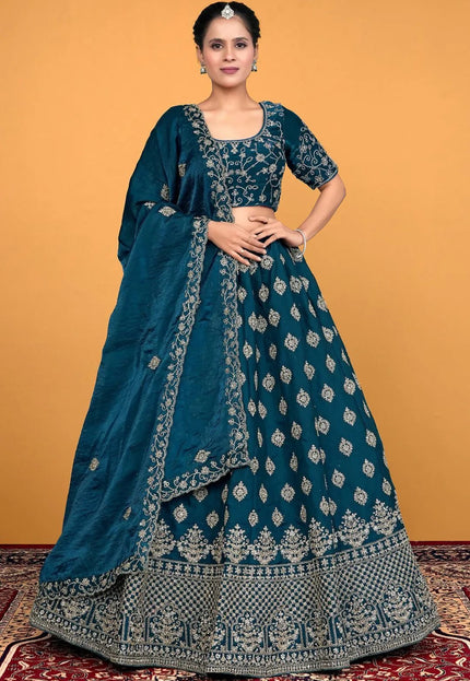 Morpich Fendy Silk Embroidered Semi - Stitched Lehenga Choli - Gajiwala