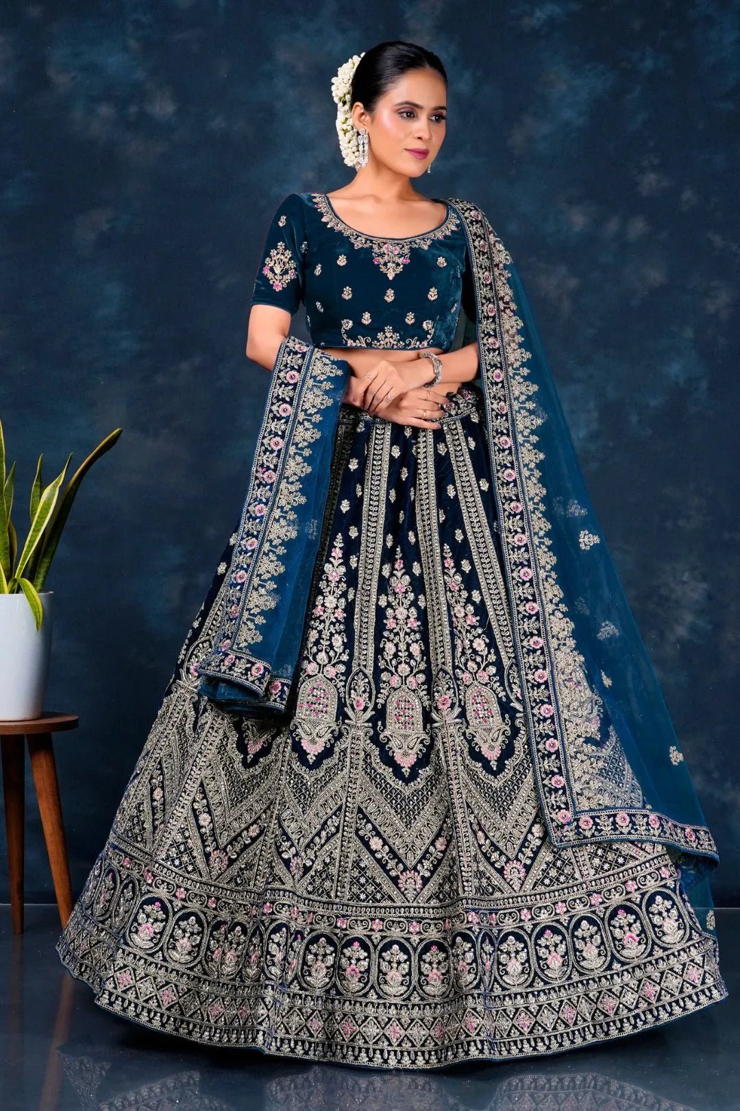 Morpich Heavy Designer Bridal Lehenga in Velvet - Gajiwala