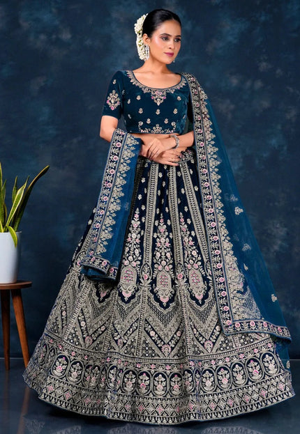 Morpich Heavy Designer Bridal Lehenga in Velvet - Gajiwala