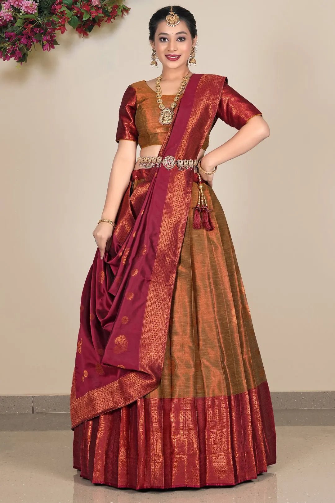 Mustard Banarasi Silk Lehenga Choli For Women - Gajiwala