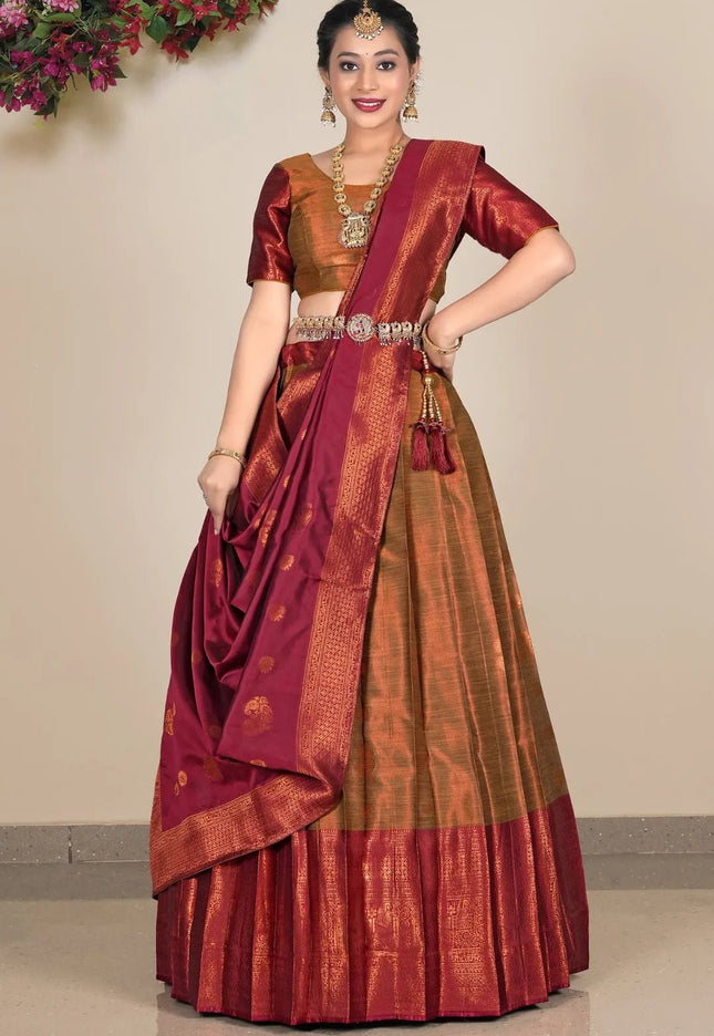 Mustard Banarasi Silk Lehenga Choli For Women - Gajiwala