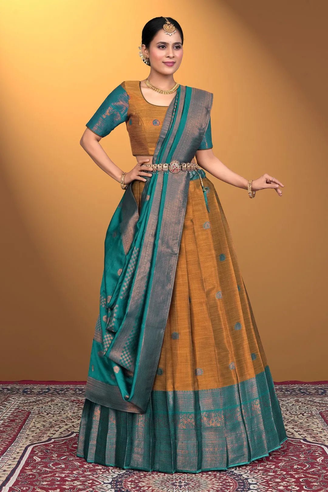 Musterd Banarasi Pattu Half Saree With Zari Woven - Gajiwala