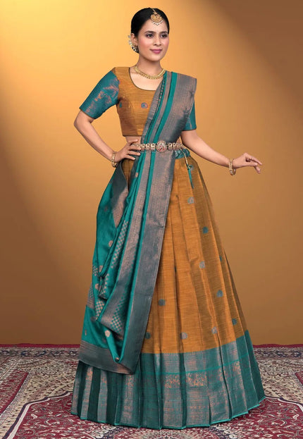 Musterd Banarasi Pattu Half Saree With Zari Woven - Gajiwala