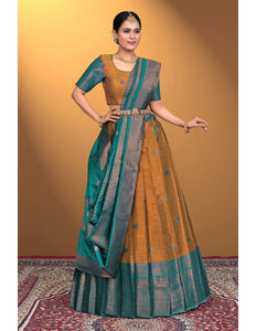 Musterd Banarasi Pattu Half Saree With Zari Woven - Gajiwala