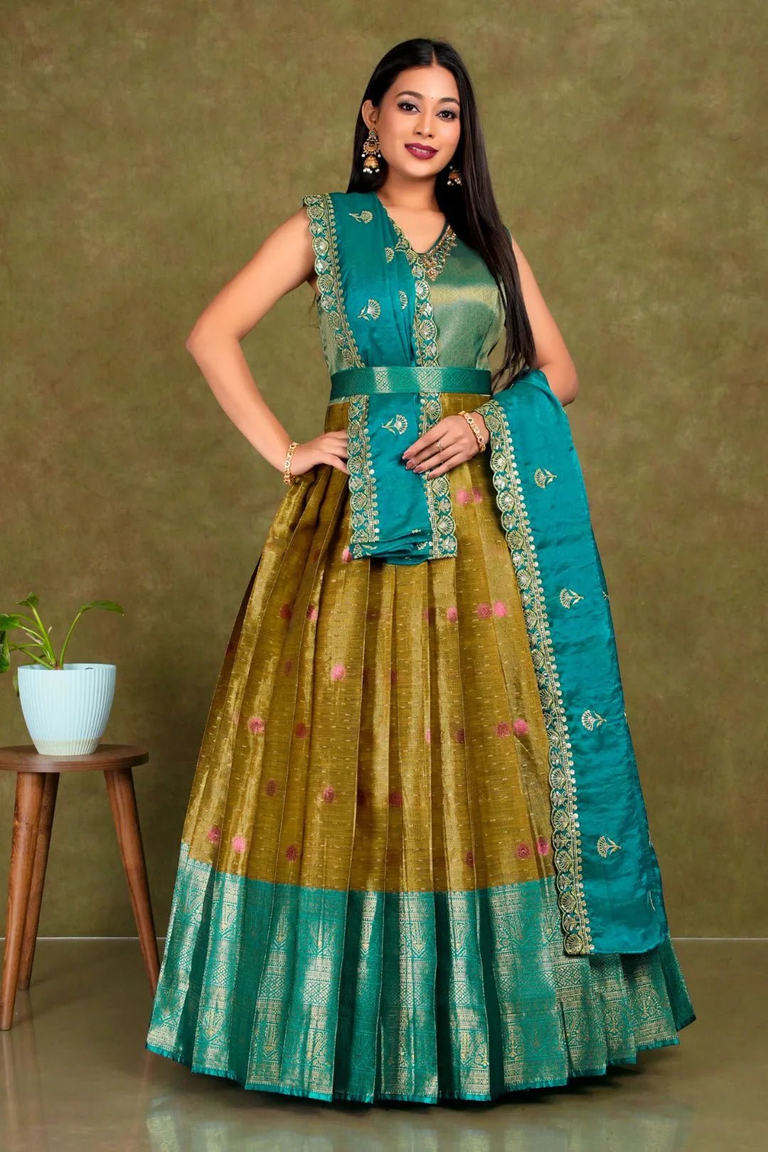 Musterd Banarasi Silk Gown With Zari Work - Gajiwala