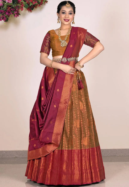 Musterd Banarasi Silk Half Saree Lehenga For Women - Gajiwala