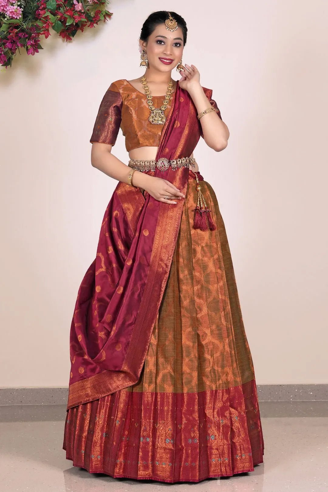 Musterd Banarasi Silk Half Saree Lehenga For Women - Gajiwala