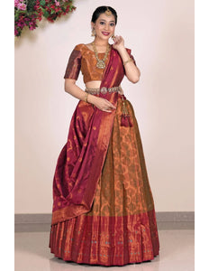 Musterd Banarasi Silk Half Saree Lehenga For Women - Gajiwala