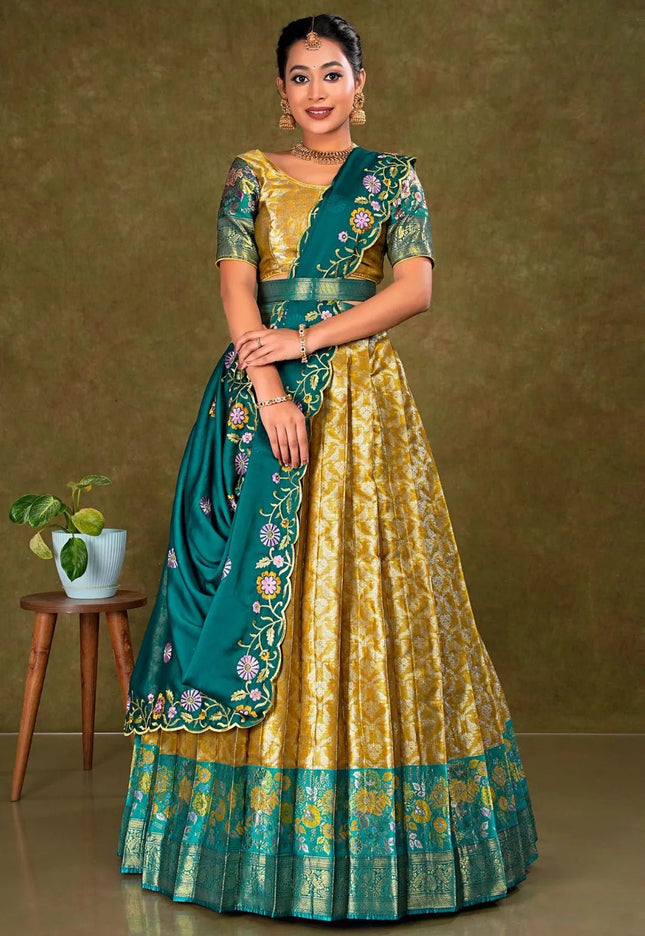 Musterd Banarasi Silk Lehenga Choli With Zari Woven - Gajiwala