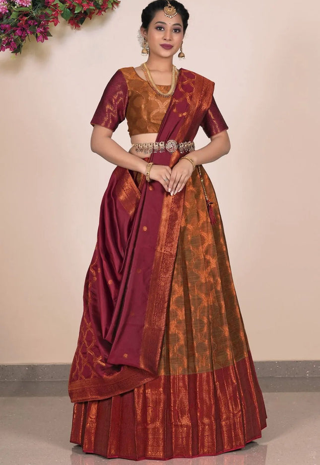 Musterd Banarasi Silk Lehenga With Zari Woven - Gajiwala