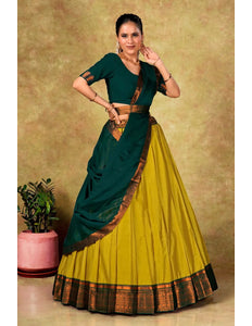 Musterd Cotton Silk Lehenga Choli with Zari Work - Gajiwala