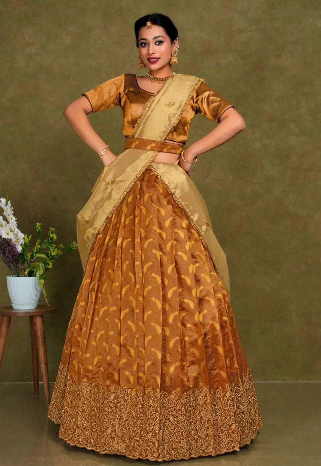 Musterd Designer Lehenga Choli in Tissue Silk For Women - Gajiwala