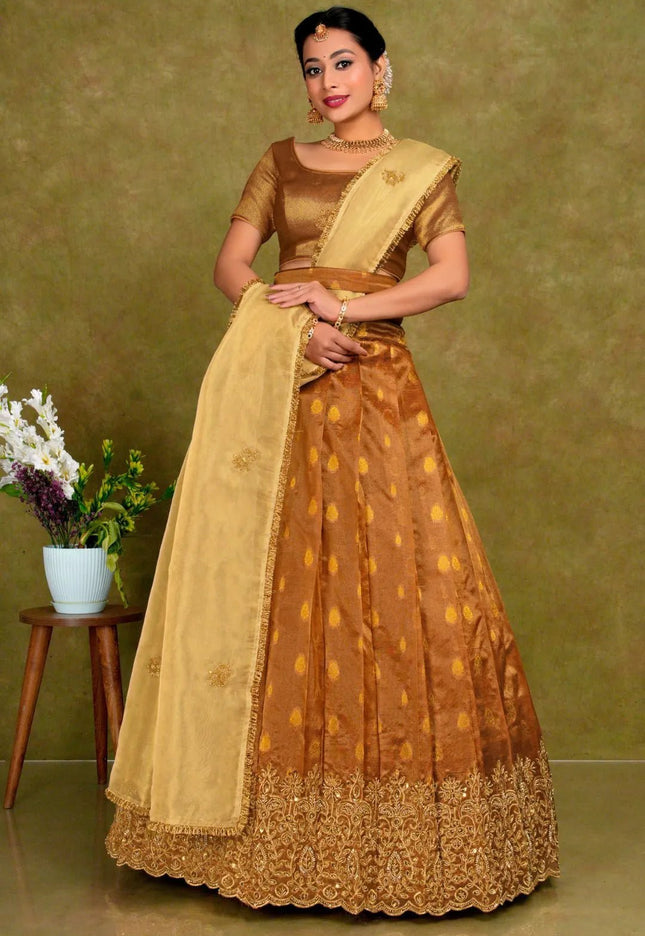 Musterd Designer Lehenga Choli in Tissue Silk For Women - Gajiwala