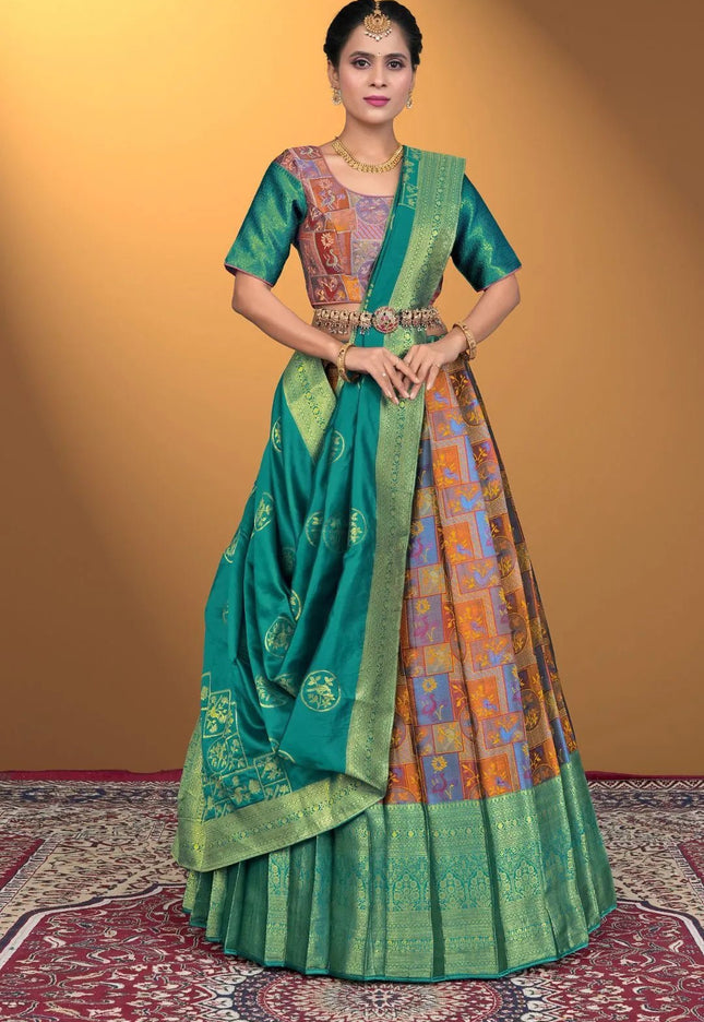 Musterd Jacquard Fabric Half Saree With Digital Print - Gajiwala