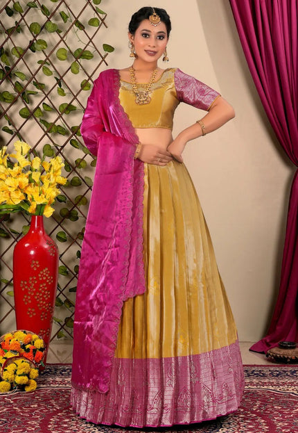 Musterd Jacquard Silk Half Saree For Women - Gajiwala