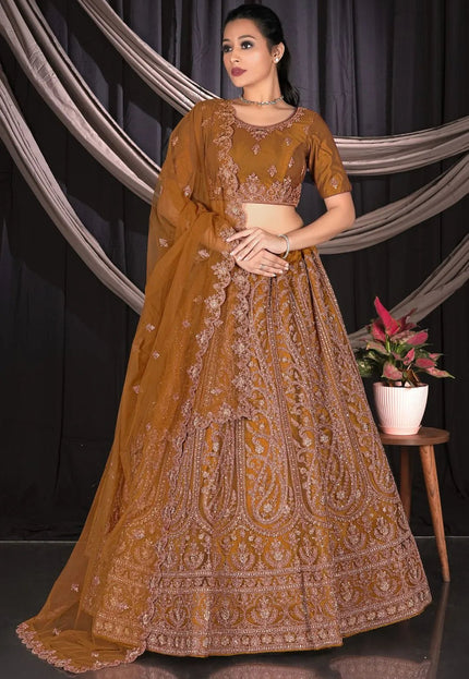 Musterd Party wear Embroidered Lehenga Choli For Women - Gajiwala