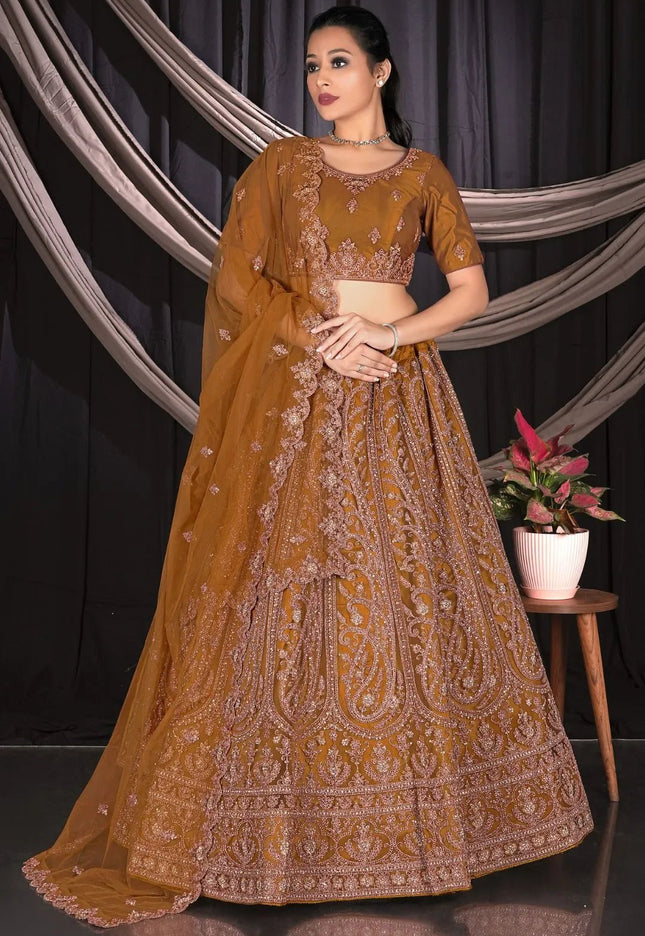 Musterd Party wear Embroidered Lehenga Choli For Women - Gajiwala